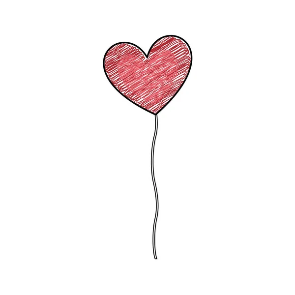 Dessin au crayon de couleur de ballon en forme de coeur — Image vectorielle