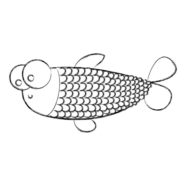大きな目と細長い体を持つ魚のモノクロ スケッチ — ストックベクタ