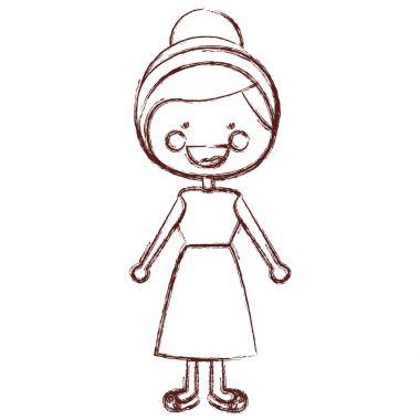 Kontur gülümsemek ifade toplanan saç kız gömlek ve etek ile bulanık