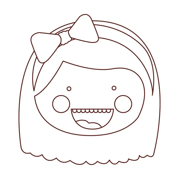 Schets contour glimlach expressie cartoon voorzijde meisje met kort haar en boog lace — Stockvector
