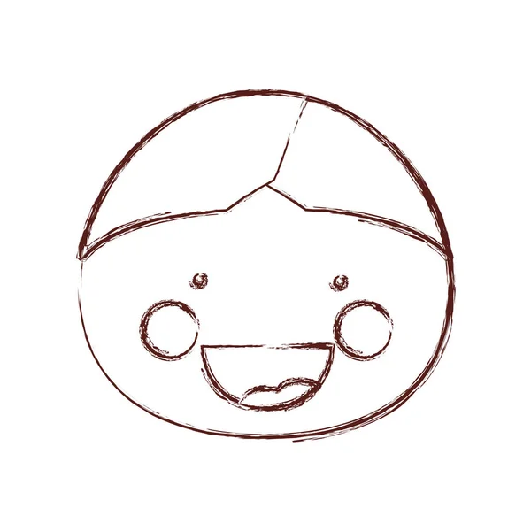 Розмитий контур посмішки вираз мультфільму спереду обличчя хлопець з бічною правою зачіскою — стоковий вектор