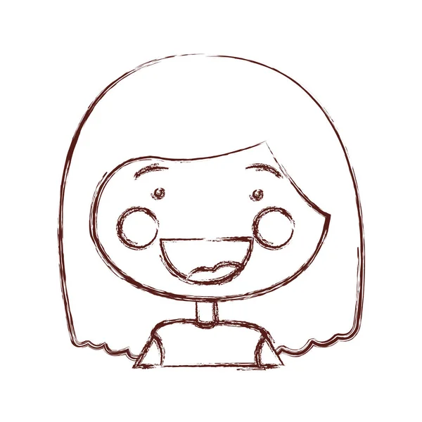 Contorno borrado expressão sorriso desenho animado metade mulher do corpo com penteado curto —  Vetores de Stock