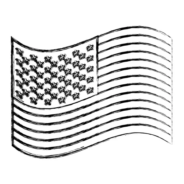 Boceto monocromo de ondear la bandera de los estados unidos — Archivo Imágenes Vectoriales