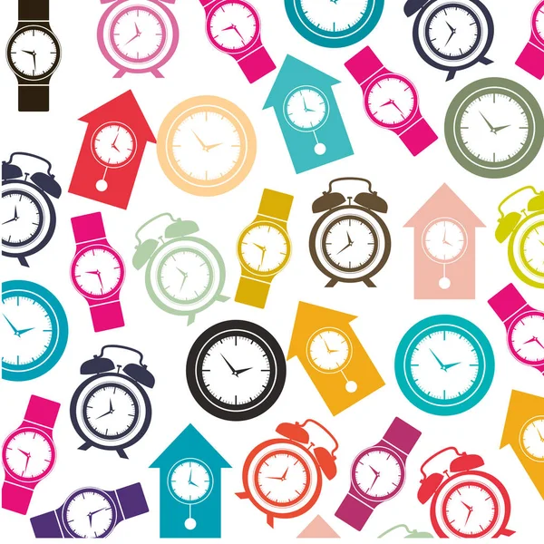 Motif coloré avec des modèles d'horloge — Image vectorielle