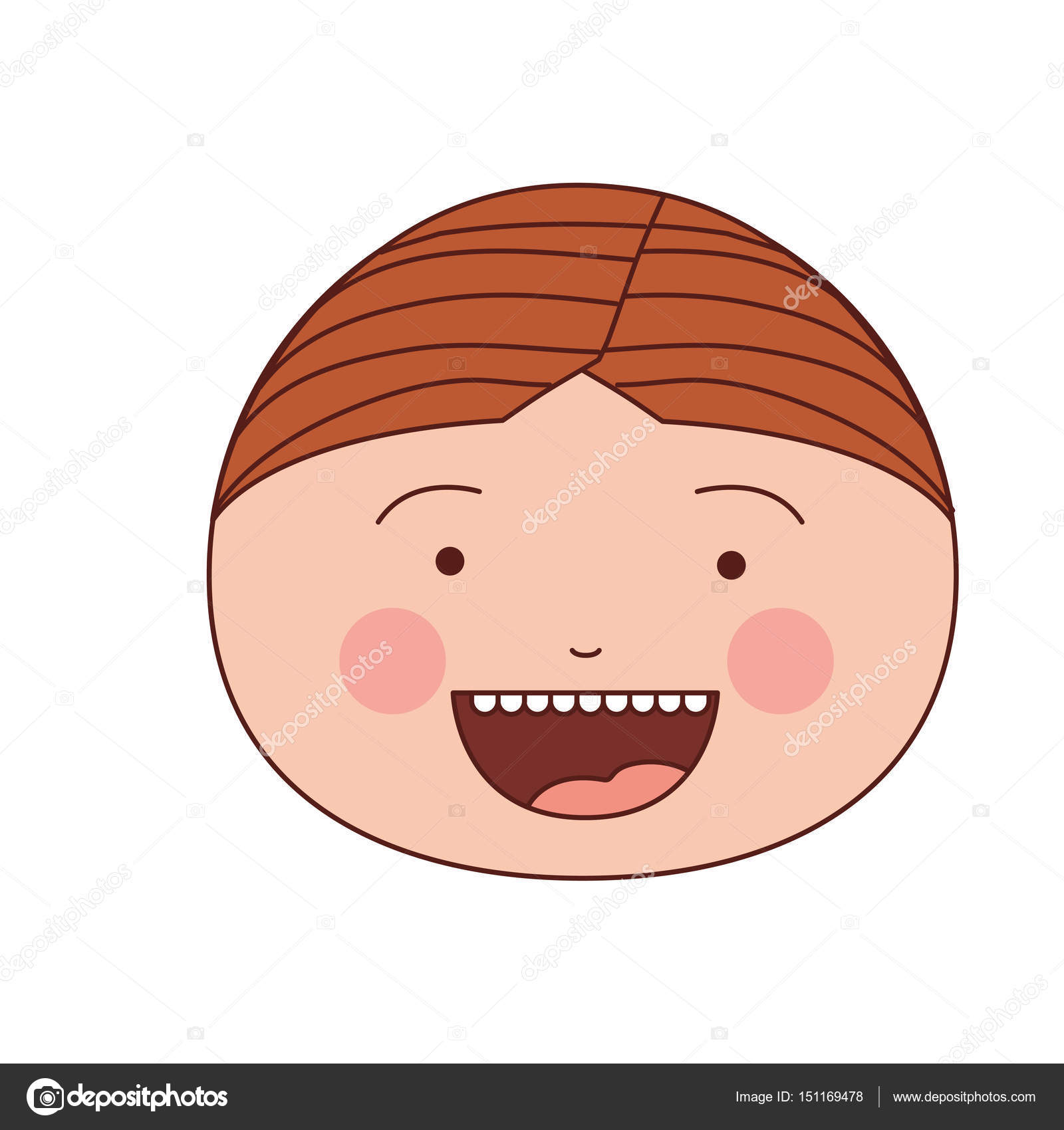 Color silhouette smile expression cartoon front face guy with orange