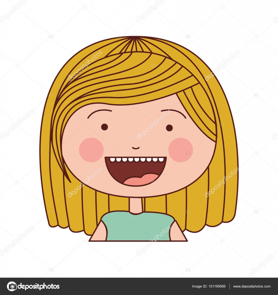 Color Silhouette Smile Expression Cartoon Half Body Girl With