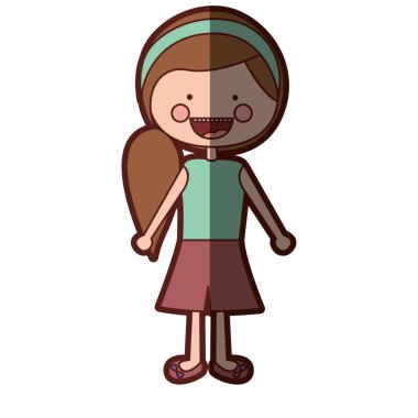 renkli siluet gölgelendirme gülümsemek ifade karikatür yan at kuyruğu saç kız gömlek ve etek