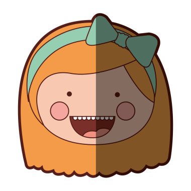 renkli siluet gölgelendirme gülümsemek ifade karikatür açık yüz kız kısa sarı saç ve yay dantel ile