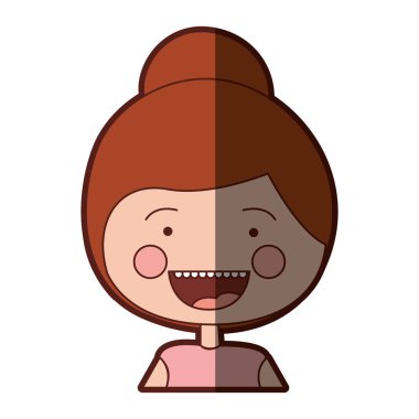 renk siluet gölge gülümsemek ifade çizgi film yarım vücut kız kırmızı toplanan saç modeli ile