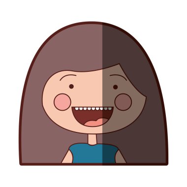 renk siluet gölge gülümsemek ifade çizgi film yarım vücut kız uzun kahverengi saçlı