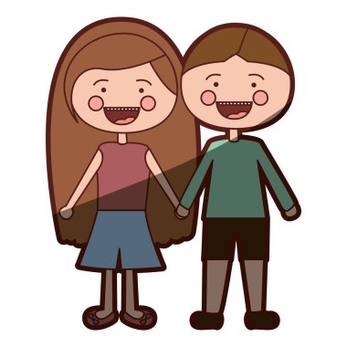 renk siluet gölgelendirme gülümsemek ifade çizgi film çift çocuklarda alınan ellerle rahat kıyafetler