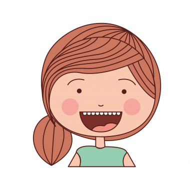 renk siluet gülümsemek ifade çizgi film yarım vücut kız yan çizgili at kuyruğu saç ile