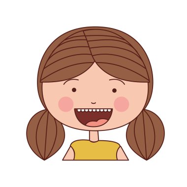 renk siluet gülümsemek ifade çizgi film yarım vücut kız kahverengi at kuyruklu eritli saçlı