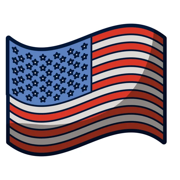 Helle Farben Silhouette der schwenkenden Flagge der Vereinigten Staaten mit Halbschatten — Stockvektor