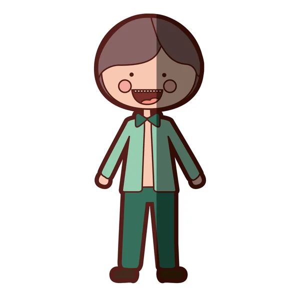 Color silueta sombreado sonrisa expresión dibujos animados chico con chaqueta y pantalones — Vector de stock