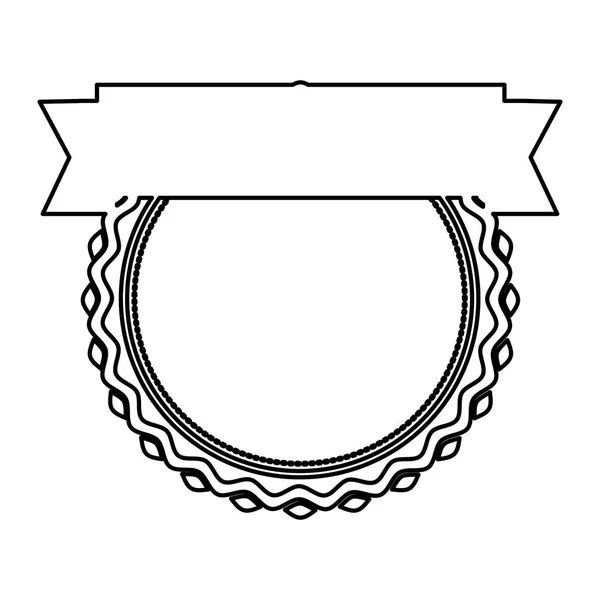 Zwarte silhouet heraldische onregelmatige ronde stempel met cirkel binnen en lint — Stockvector