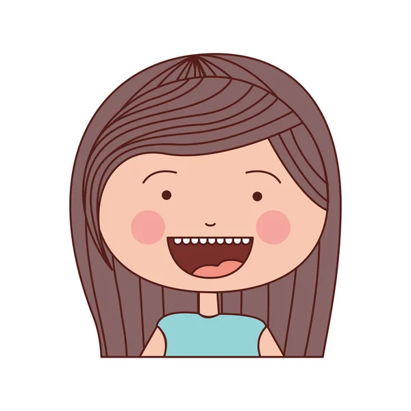 Cor silhueta sorriso expressão desenho animado metade corpo menina com listras cabelo castanho — Vetor de Stock