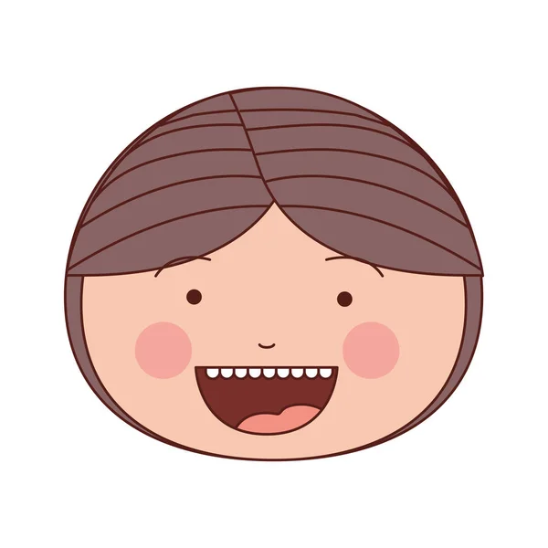Cor silhueta sorriso expressão desenho animado frente cara menino com cabelo castanho — Vetor de Stock