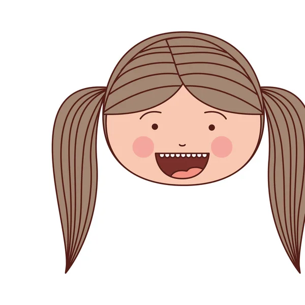 Цвет силуэт улыбка выражение лица мультфильм девушка с косичкой полосатые волосы — стоковый вектор