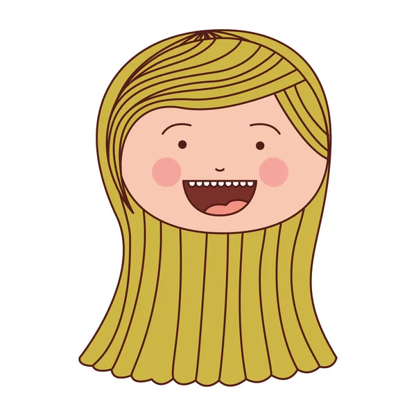 Kleur silhouet smile expressie cartoon voorzijde meisje met blond gestreept haar — Stockvector