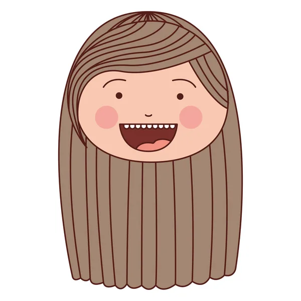 Kleur silhouet smile expressie cartoon voorzijde meisje met lang bruin haar — Stockvector