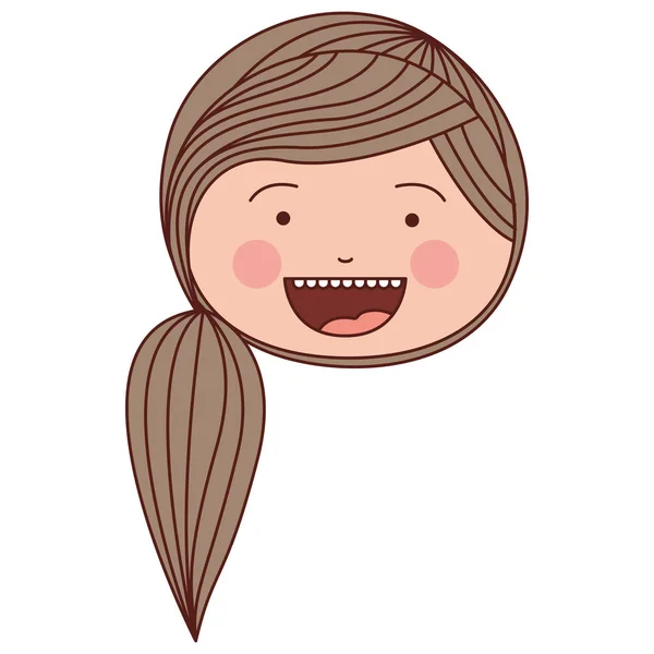 Cor silhueta sorriso expressão cartoon frente rosto mulher com cabelo de rabo de cavalo listrado lateral — Vetor de Stock