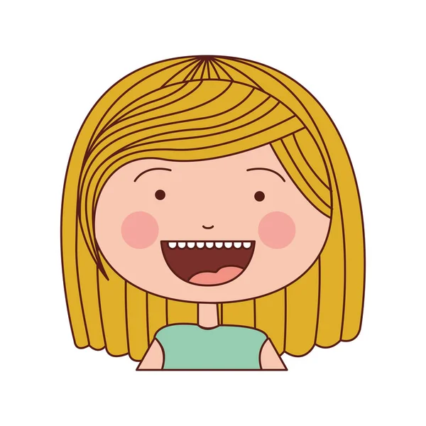 Cor silhueta sorriso expressão desenho animado metade corpo menina com cabelo listrado loiro curto — Vetor de Stock