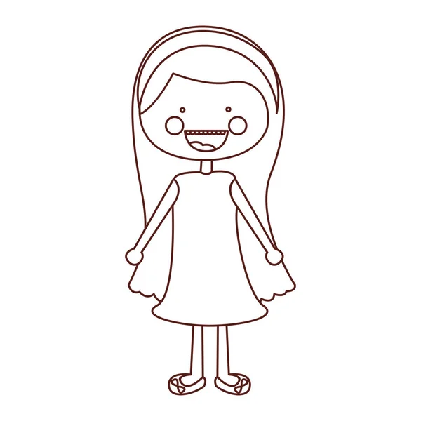 Sketch contour smile expression cartoon long hair girl with dress — Stock Vector