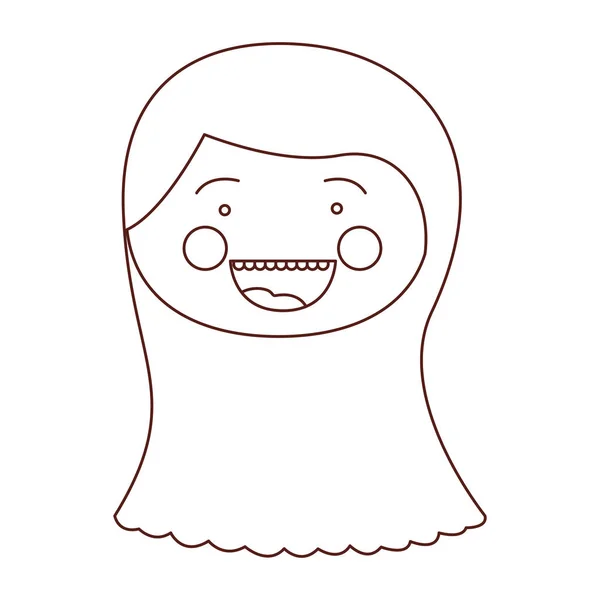 Schets contour glimlach expressie cartoon voorzijde vrouw met lange rechte kapsel — Stockvector