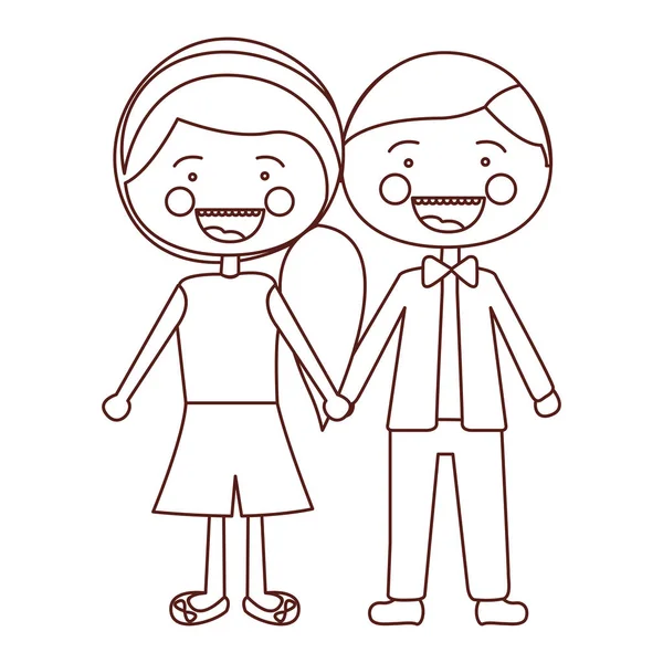 Kontur gülümsemek ifade karikatür erkek saç ve kadın yan saç modeli ile alınan eller kroki