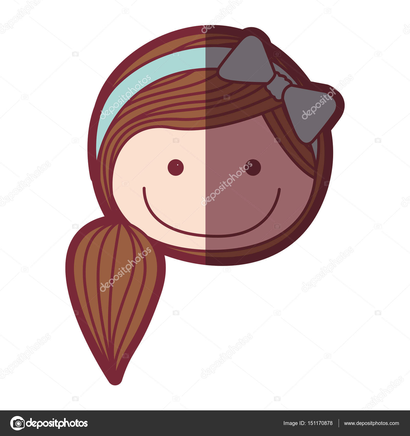 사이드 포니 테일 헤어와 컬러 실루엣 음영 만화 앞 얼굴 소녀 스톡 벡터 - ©grgroupstock 151170878, image size:1600x1700