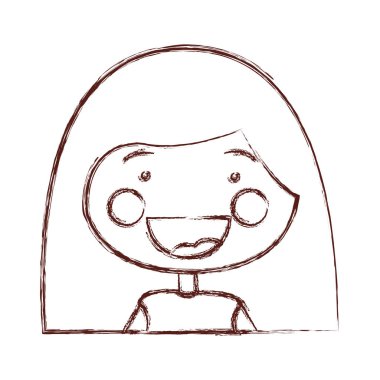 bulanık kontur gülümsemek ifade çizgi film yarım vücut kız uzun saç modeli ile