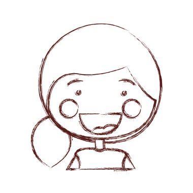 bulanık kontur gülümsemek ifade çizgi film yarım vücut kız yan ponytails saç modeli ile