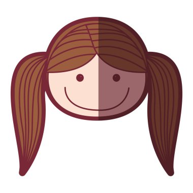 PIGTAIL saçlı renkli siluet gölgelendirme karikatür açık yüz kız