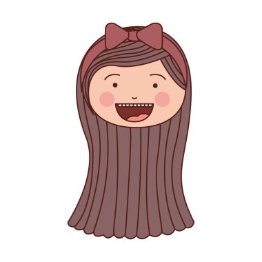 renk siluet gülümsemek ifade karikatür kız Kahverengi saç ön yüz ve pembe fiyonk dantel