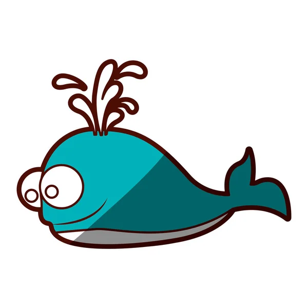Silhueta cor azul de baleia e jato de água — Vetor de Stock