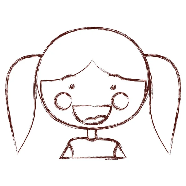 Blurred contour smile expression cartoon half body girl with long pigtails hairstyle - Stok Vektor