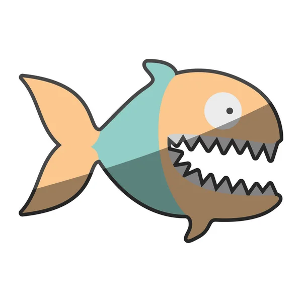 Sylwetka pastelowe wielobarwny Piranha wielki zębata — Wektor stockowy
