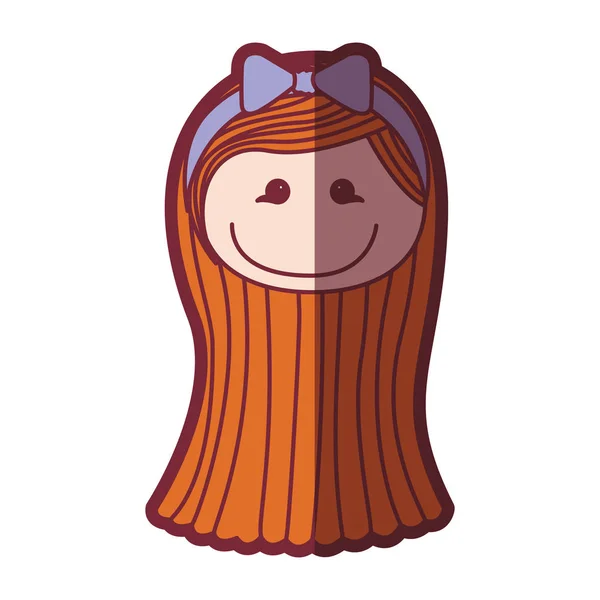Cor silhueta sombreamento desenho animado frente rosto menina com cabelo longo laranja — Vetor de Stock
