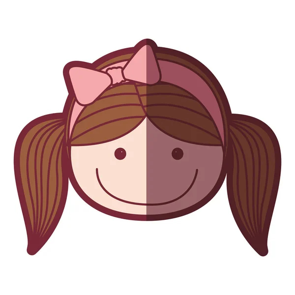 Cor silhueta sombreamento cartoon frente rosto menina com tranças e rosa laço cabelo — Vetor de Stock