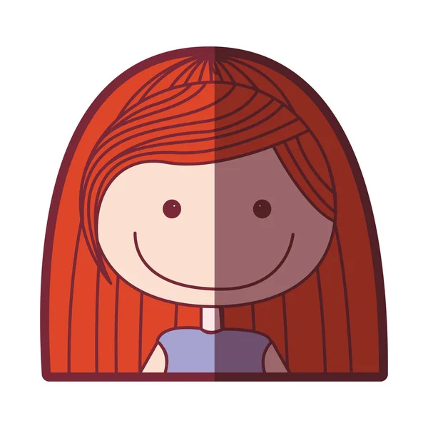 Kleur silhouet arcering cartoon halve lichaam meisje met rood lang haar — Stockvector