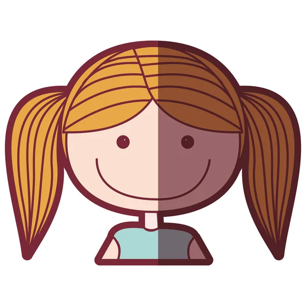 Kleur silhouet arcering cartoon halve lichaam meisje met pigtails kapsel — Stockvector