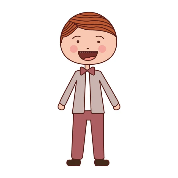 Couleur silhouette sourire dessin animé homme en costume de mariage — Image vectorielle