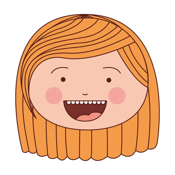 Цвет силуэт улыбка выражение лица мультфильм девушка с короткими светлыми волосами — стоковый вектор