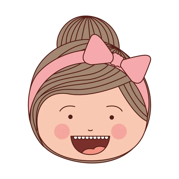 Kleur silhouet smile expressie cartoon voorzijde meisje met verzamelde haar en roze boog lace — Stockvector