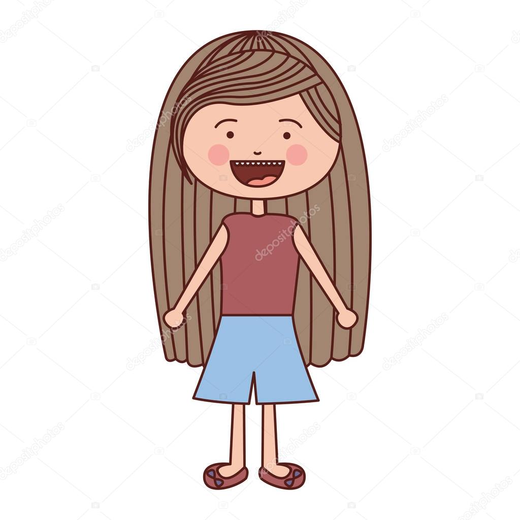 color silhouette smile expression cartoon brown long hair girl with shirt and skirt