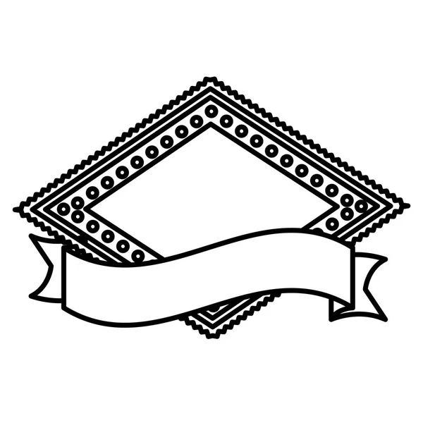 Силуэт геральдической формы с алмазной маркой с декоративной лентой и точками — стоковый вектор