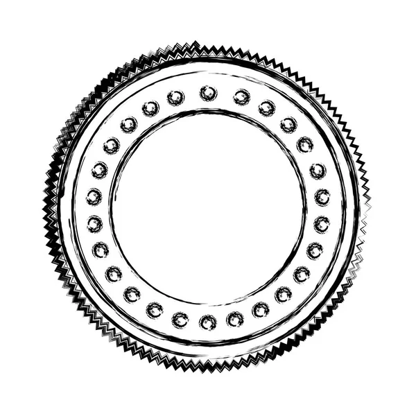 Silhueta borrada heráldica forma circular carimbo com pontos decorativos — Vetor de Stock
