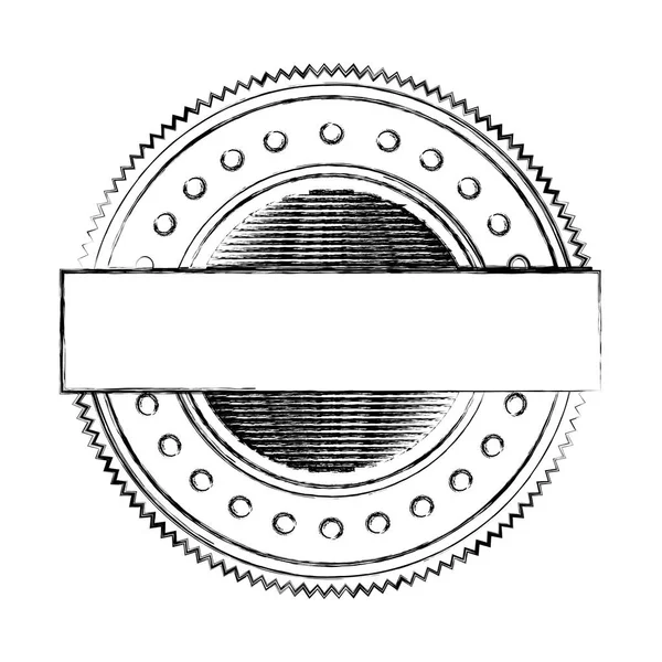 Silueta borrosa forma circular heráldica sello con círculos y etiqueta decorativa — Vector de stock