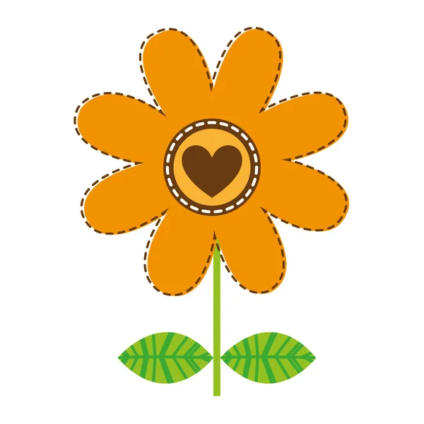 Bílé pozadí s oranžovým sedmikráska květ s emblémem srdce — Stockový vektor